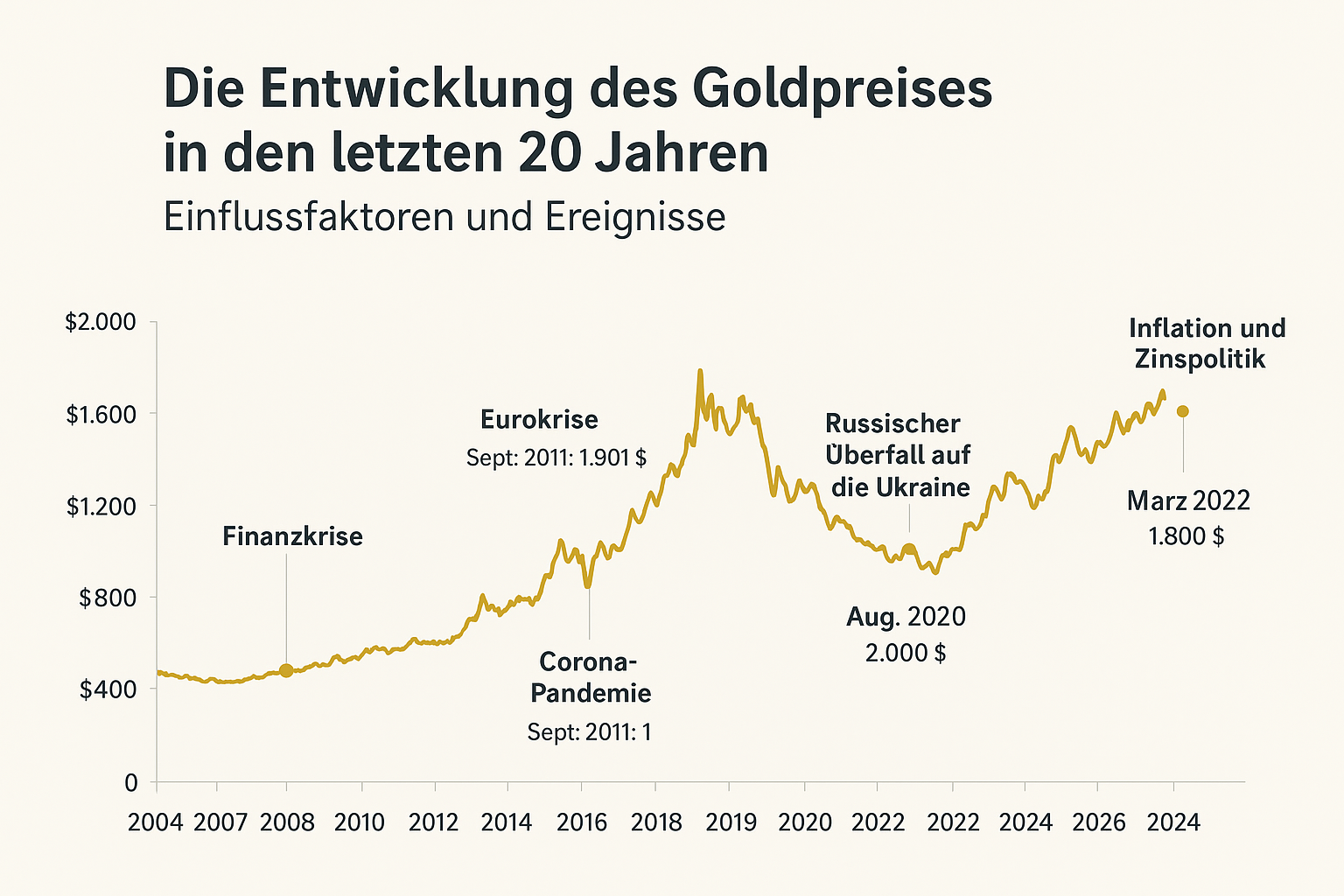 Goldpreisentwicklung: Finanzkrisen, Inflation & globale Ereignisse